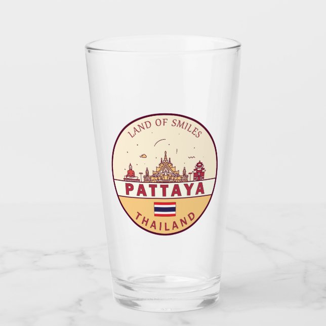 Pattaya Thailand City Skyline Emblem Glass (Front)