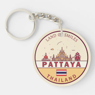 Pattaya Thailand City Skyline Emblem Key Ring
