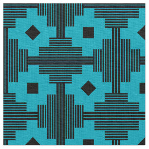 Pattern 061214 - Black with Aqua Blue 00b2ca Fabric