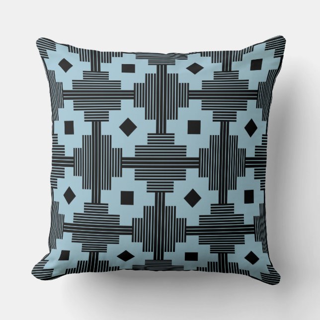 Pattern 061214 - Black with Light Blue 9dc6d8 Cushion (Front)