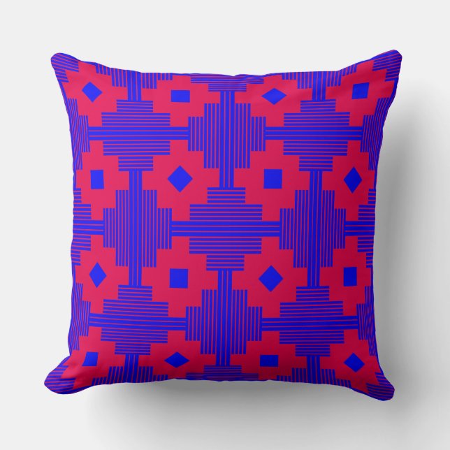 Pattern 061214 - Blue with Neon Red Cushion (Front)