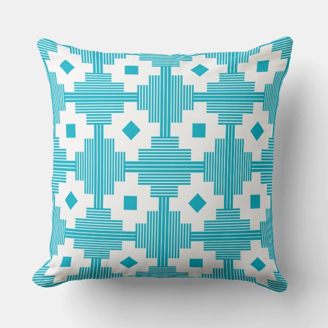 Pattern 061214 - White with Aqua Blue 00b2ca Cushion (Front)