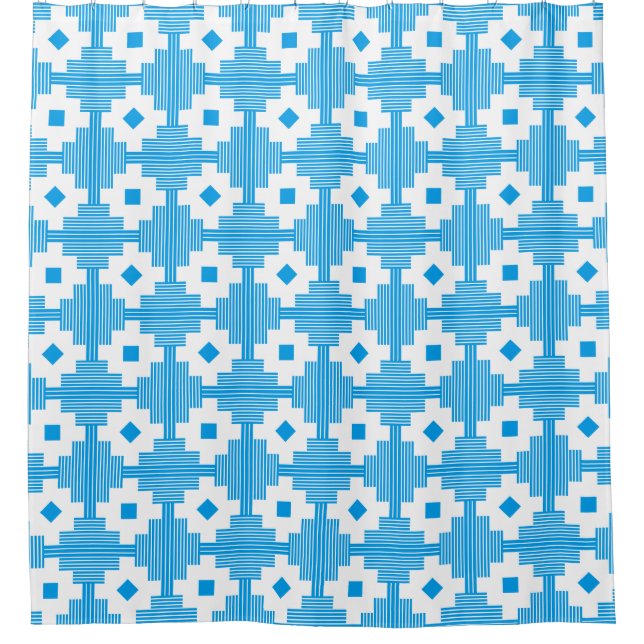 Pattern 061214 - White with Blue 009dea Shower Curtain (Front)