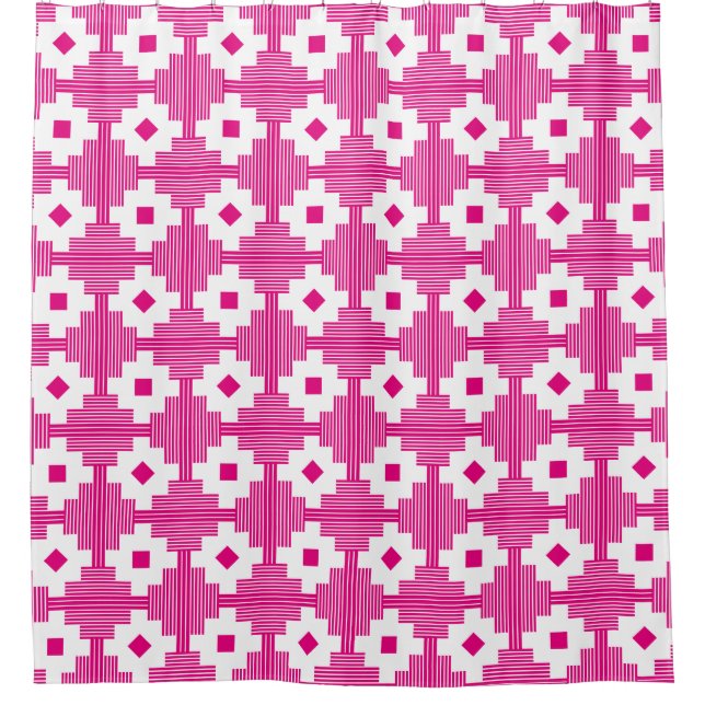 Pattern 061214 - White with Hot Pink e5007a Shower Curtain (Front)