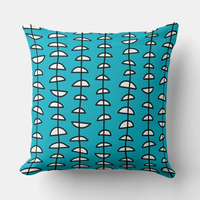 Pattern 080515- Black and White on Aqua Blue Cushion (Front)