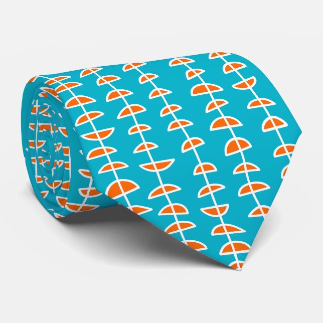Pattern 080515- White and Orange on Aqua Blue Tie (Rolled)