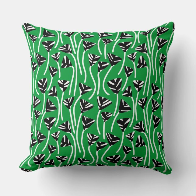 Pattern 210121 -   Black, White and Grass Green Cushion (Front)