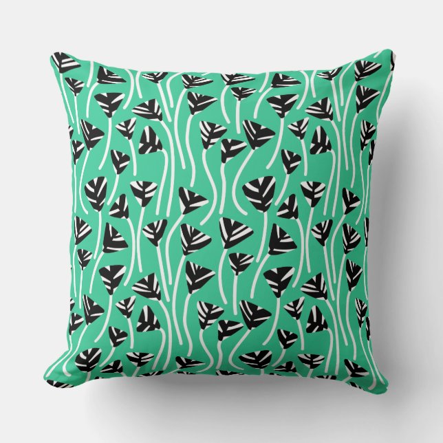 Pattern 210121 -  Black, White and Sea Green Cushion (Front)