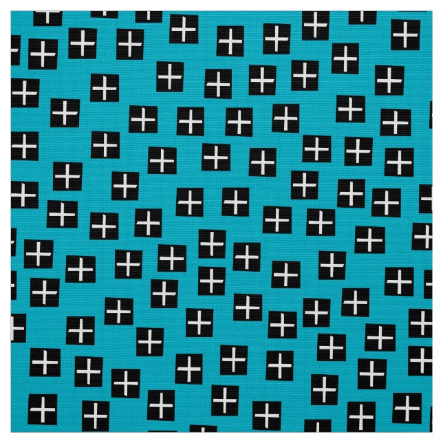 Pattern 270715 - Black and White on Blue 00b2ca Fabric (Swatch)