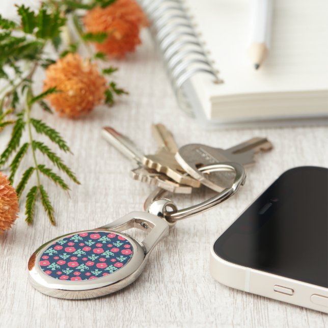 pattern_7_camellia and bird_1 metal key ring (Side)