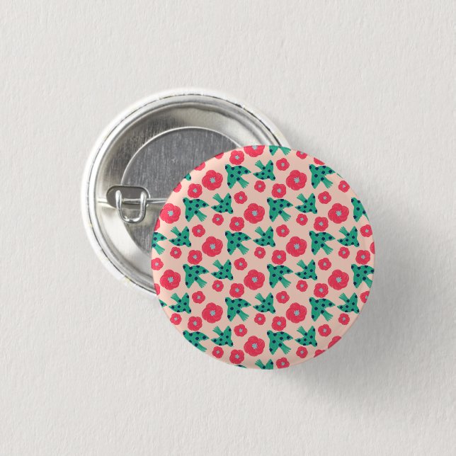 pattern_8_camellia and bird_2 3 cm round badge (Front & Back)
