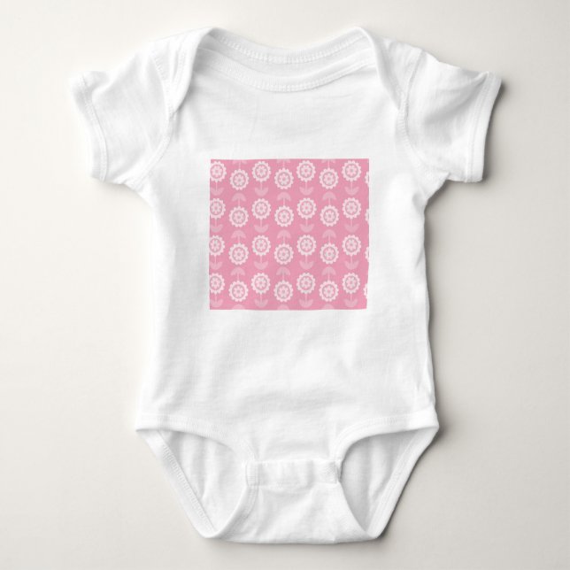 Pattern Abstract Art Pink Floral Flowers Baby Bodysuit (Front)