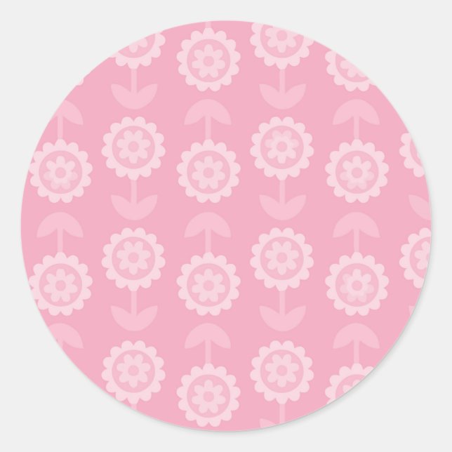 Pattern Abstract Art Pink Floral Flowers Classic Round Sticker (Front)