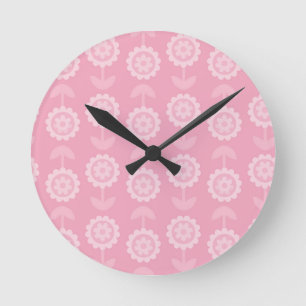 Pattern Abstract Art Pink Floral Flowers Round Clock