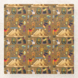 Pattern Ancient Egyptian Hieroglyphic Symbol Glass Coaster