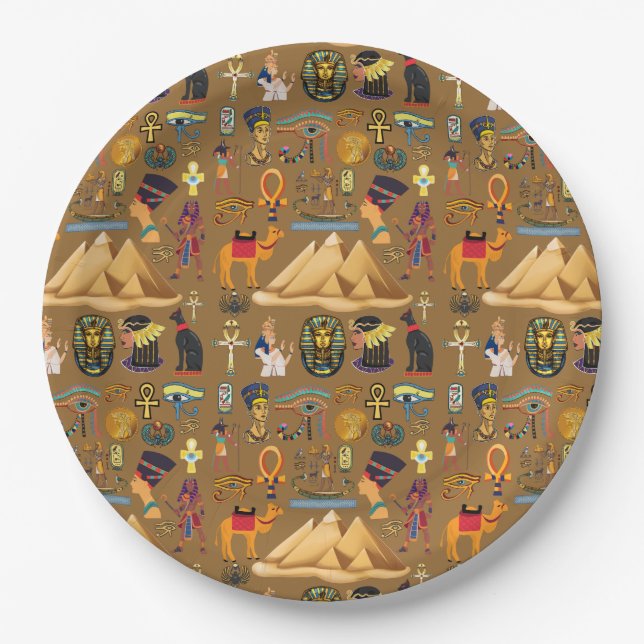 Pattern Ancient Egyptian Hieroglyphic Symbol  Paper Plate (Front)