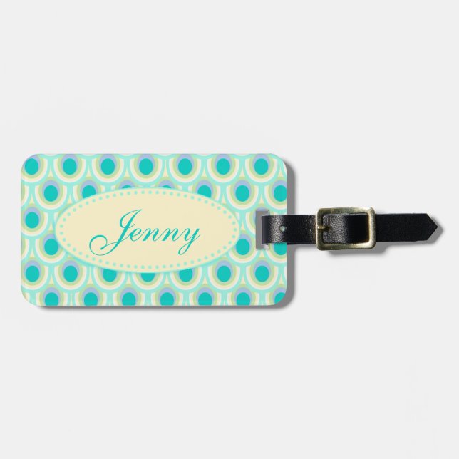 Pattern aqua mint green named luggage tag (Front Horizontal)