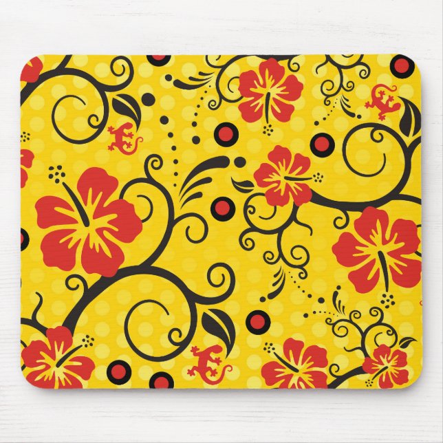 Pattern ARTs - hibiscus decor | yellow dots Mouse Pad (Front)