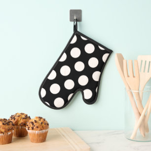 Pattern Big White Polka Dots on Black Oven Mitt