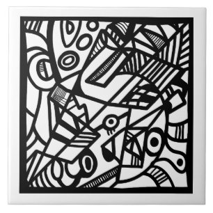 Pattern black and white ceramic tile