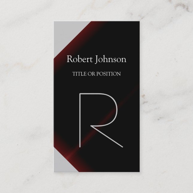 Pattern Black Grey Red Monogram Business Card (Front)