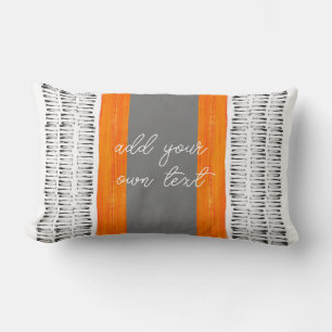 pattern black white and orange boho add  text   lumbar cushion