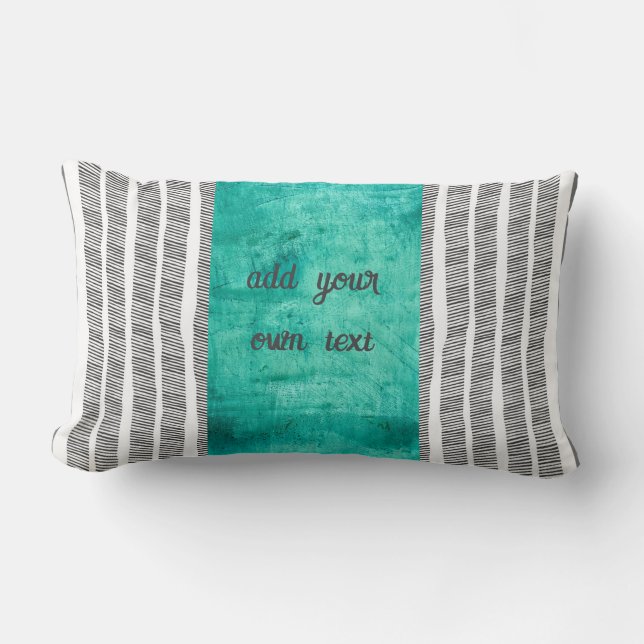  pattern black white and turquoise boho add text lumbar cushion (Front)
