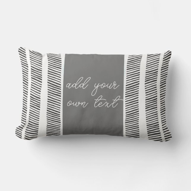  pattern black white on grey boho add your text  lumbar cushion (Front)
