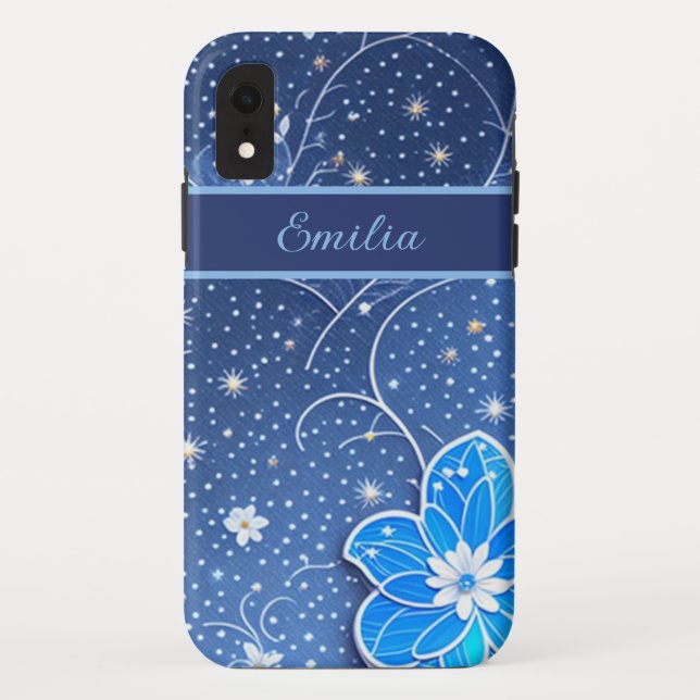 pattern blue and white with flowers Case-Mate iPhone case (Back)