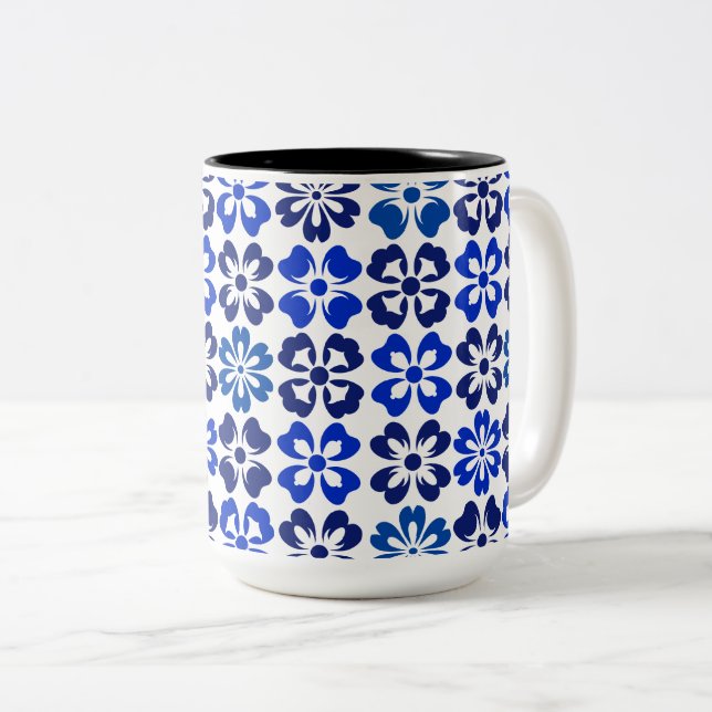 Pattern Blue Floral Two-Tone Coffee Mug (Front Right)
