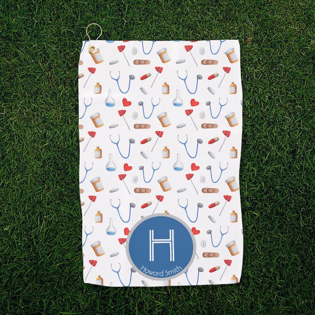 Pattern Blue Monogram Doctor  Golf Towel (Creator Uploaded)