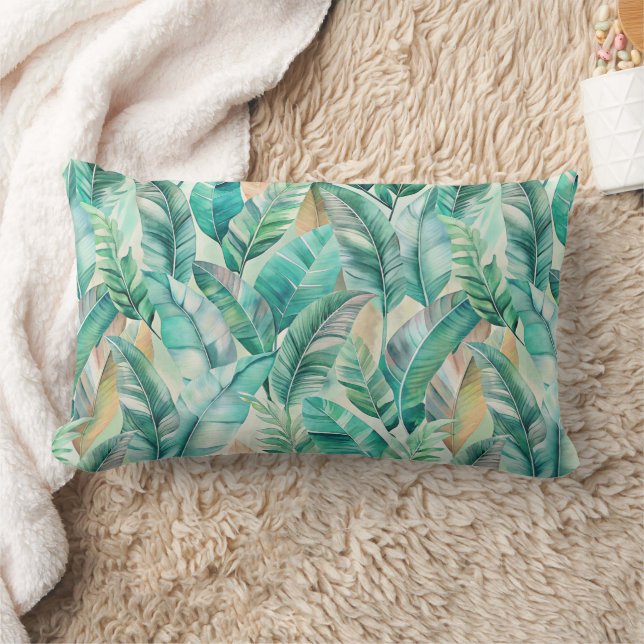 Pattern Boho Banana Leaves Lumbar Cushion (Blanket)