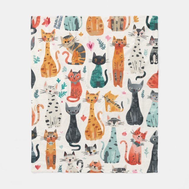 Pattern Cats Fleece Blanket (Front)