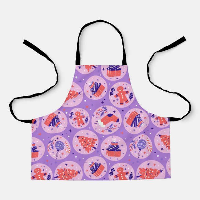 Pattern Christmas purple gift Apron (Front)