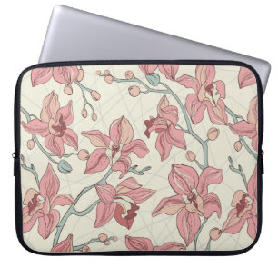 Pattern consist of Orchids. Vintage Paper Laptop Sleeve