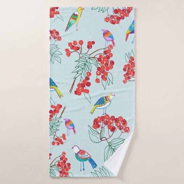 pattern consisting of birds and berries bath towel (Bath Towel)