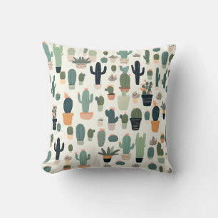 Pattern Cute Cactus Green Minimal Illustration Cushion