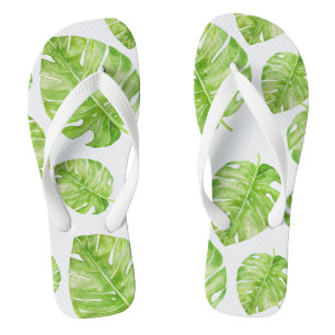Pattern Cute Chic Banana Leaf Green White Thongs