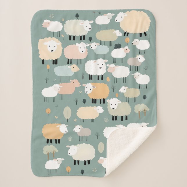Pattern Cute Sheep Pastel Colours Minimal Sherpa Blanket (Front)