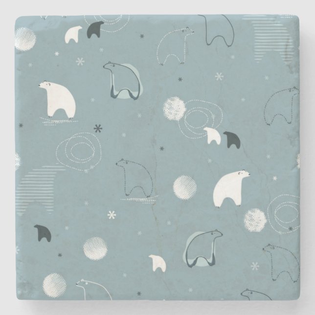 pattern displaying a cute polar stone coaster (Front)
