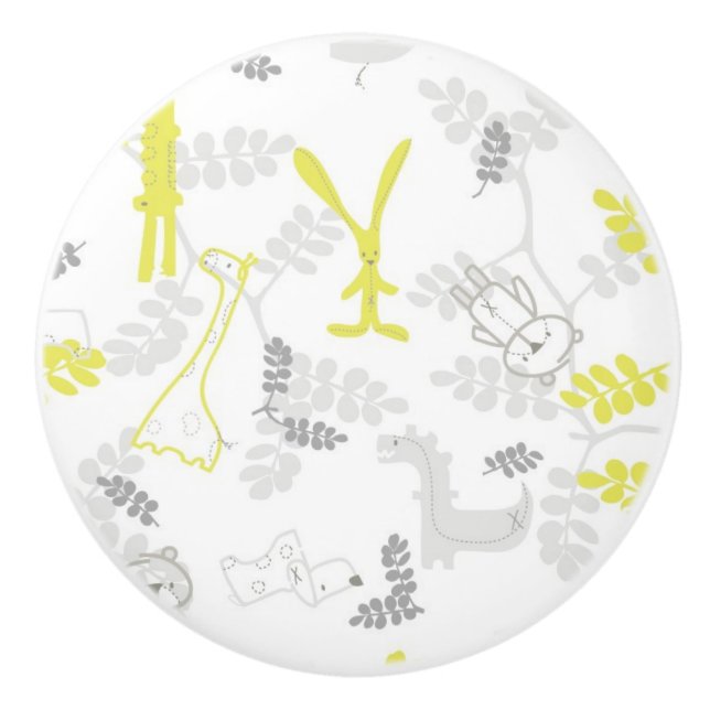 pattern displaying baby animals 2 ceramic knob (Front)