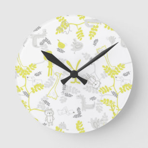 pattern displaying baby animals 2 round clock