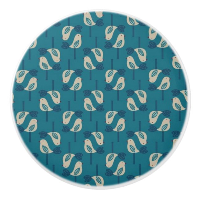 pattern displaying birds ceramic knob (Front)