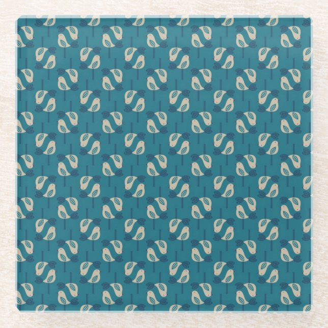 pattern displaying birds glass coaster (Front)