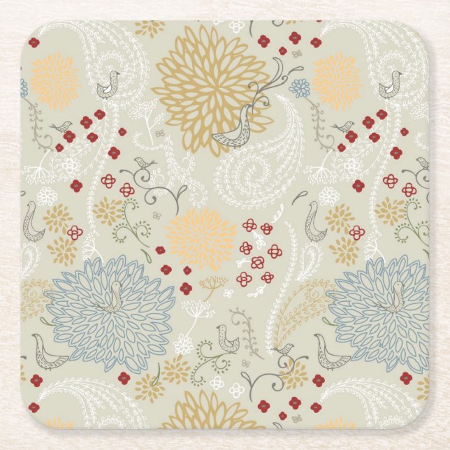 pattern displaying curly garden square paper coaster (Front)