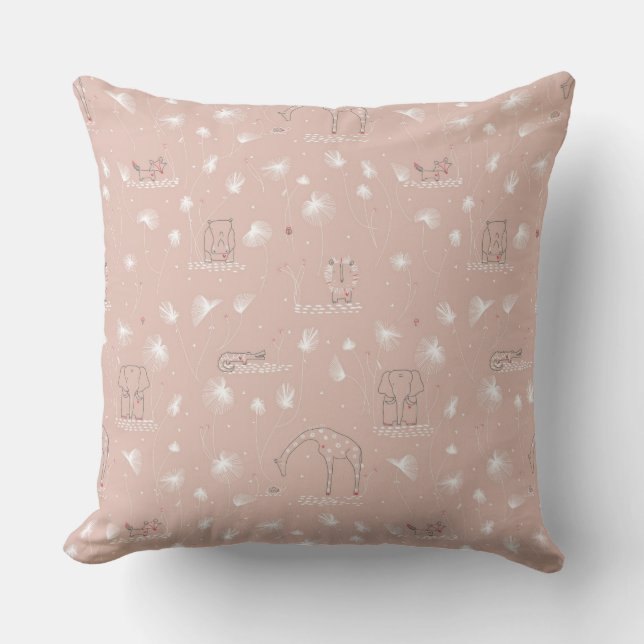 pattern displaying cute baby jungle animals cushion (Front)