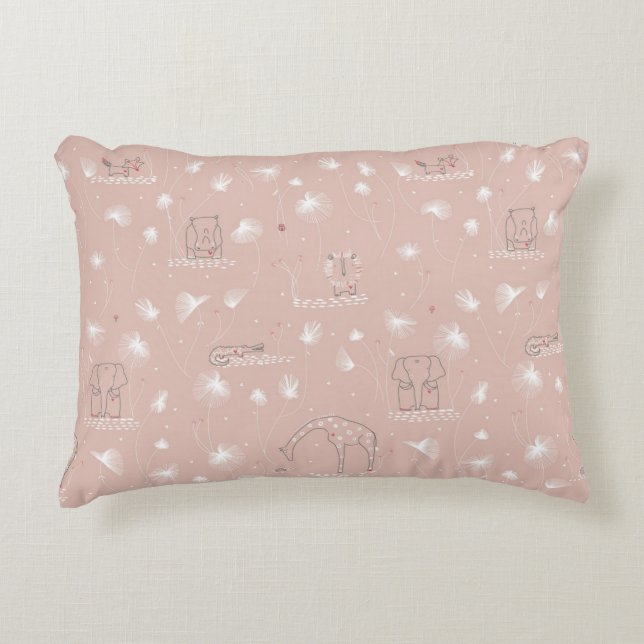 pattern displaying cute baby jungle animals decorative cushion (Front)