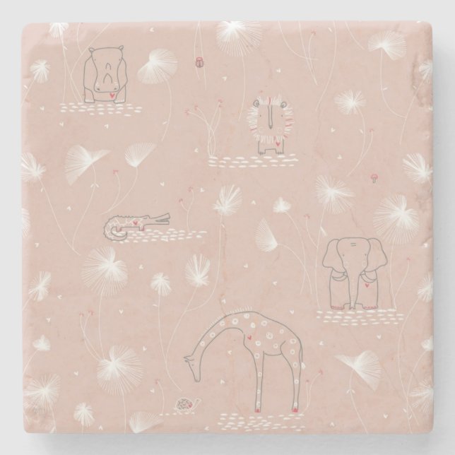 pattern displaying cute baby jungle animals stone coaster (Front)