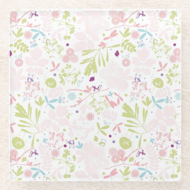 pattern displaying floral glass coaster (Front)