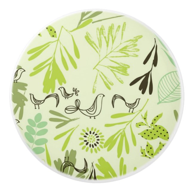 pattern displaying little baby birds ceramic knob (Front)